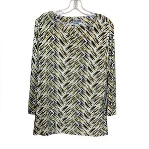 JM Collection Womens Blouse Top Black & yellow Paisley Shirt Quilted Scoop Neck